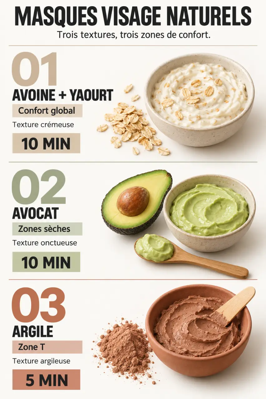 Masque naturel pour le visage : comparaison des recettes à l’avoine, à l’avocat et à l’argile