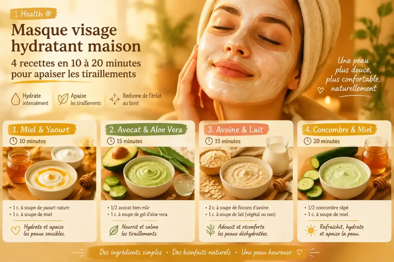 Masque visage hydratant maison : 4 recettes en 10 à 20 minutes pour apaiser les tiraillements