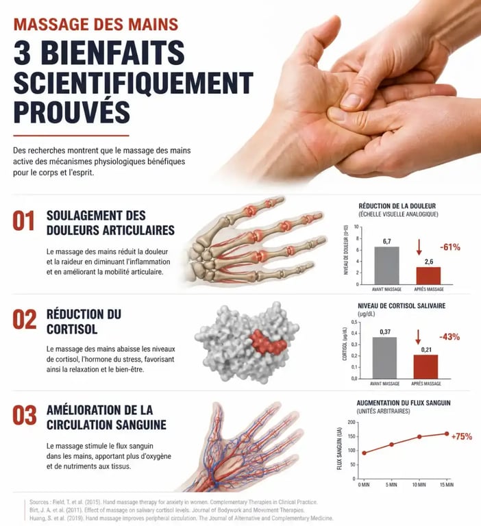 Infographie sur les bienfaits du massage des mains pour la santé