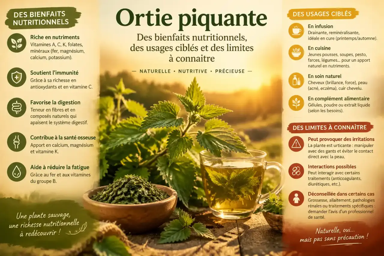 Ortie piquante : des bienfaits nutritionnels, des usages ciblés et des limites à connaître