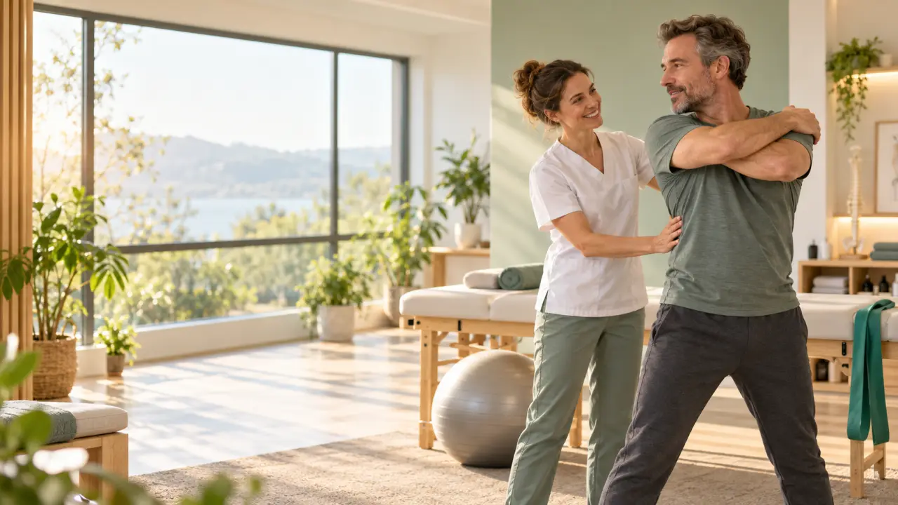 Professionnel de santé accompagnant une personne pour soulager son dos