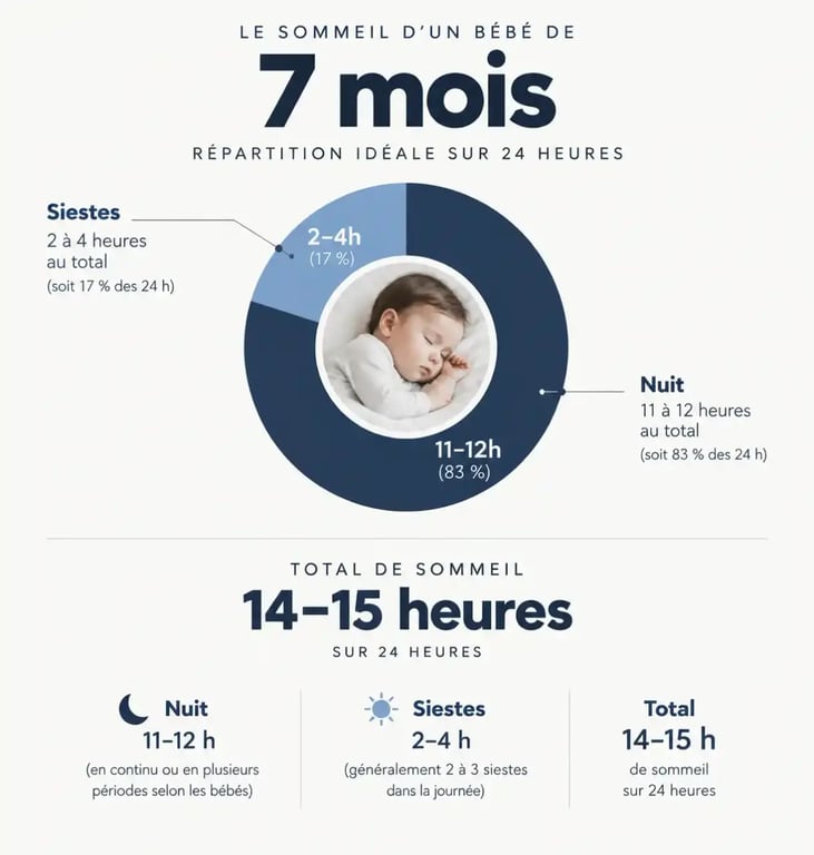 Infographie sommeil bébé 7 mois : répartition des heures de sommeil