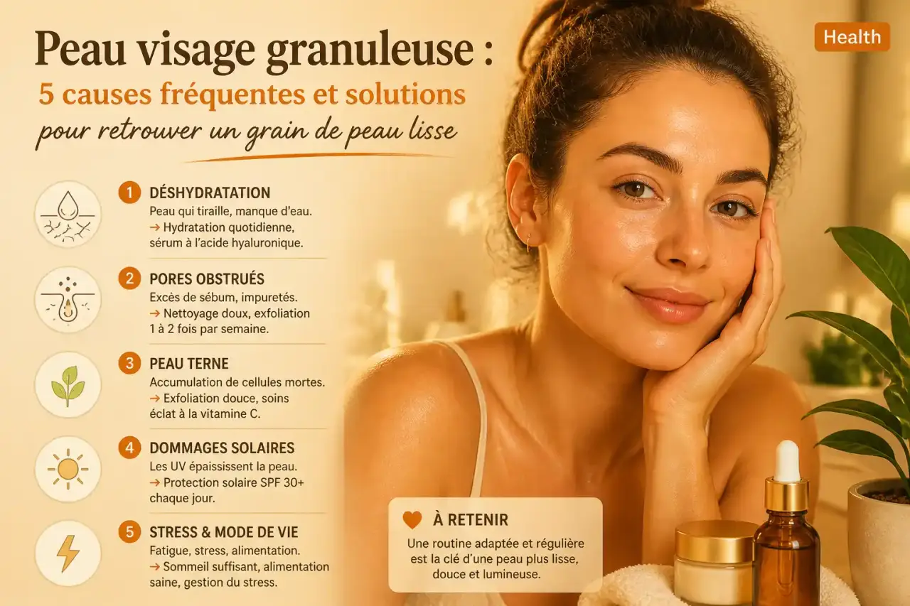 Peau visage granuleuse : 5 causes fréquentes et solutions pour retrouver un grain de peau lisse